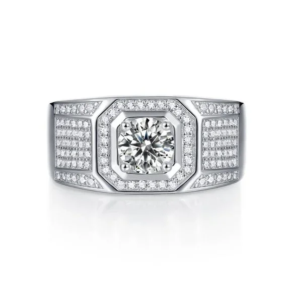 Certified 1ct. t.w. Moissanite Diamond Iced Out Mens Engagement Ring NEW - Picture 2 of 8